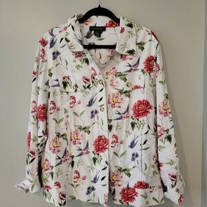 Tahari Women's Plus Size White Floral Print Linen Jacket. Size 1X Coastal